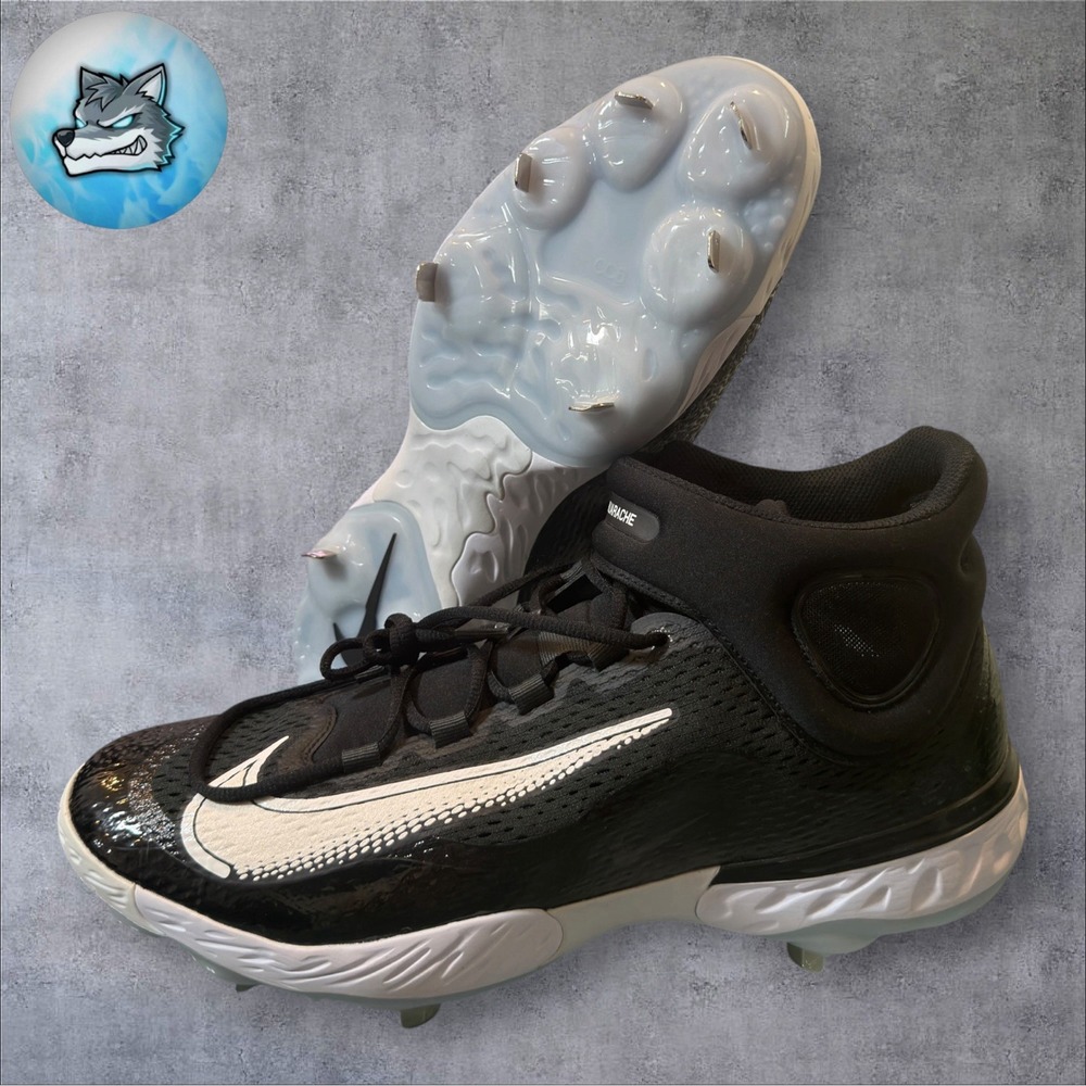 Nike Alpha Huarache Elite 4 Mid Metal Baseball Cleats Black Men Sz 16 DJ6520-001